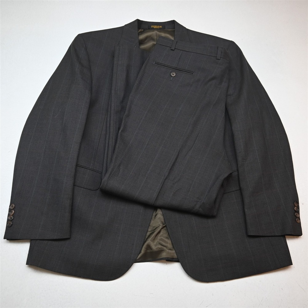Vtg USA Made 48R 40x32 Brown Birdseye Windowpane Wool Mens Jacket Pants Suit